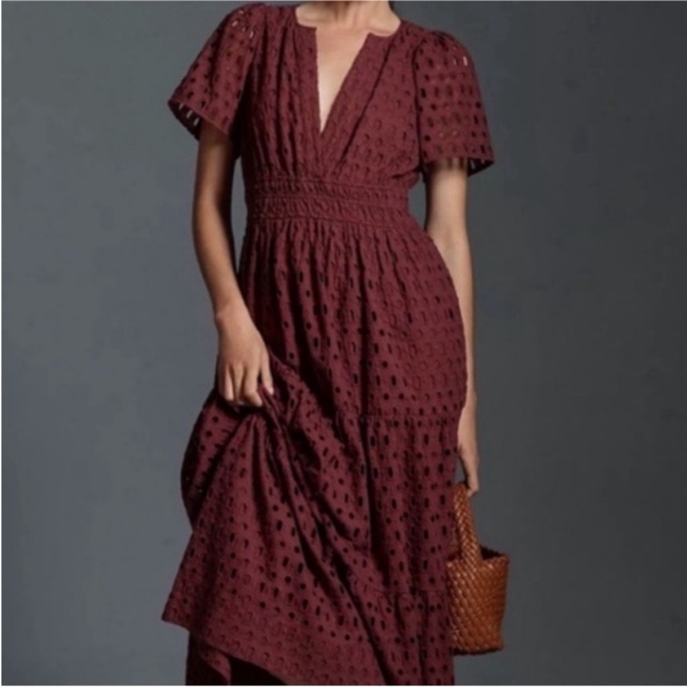 Somerset Maxi Dress in Rich Brown/Burgundy perf for Fall season 🍁
